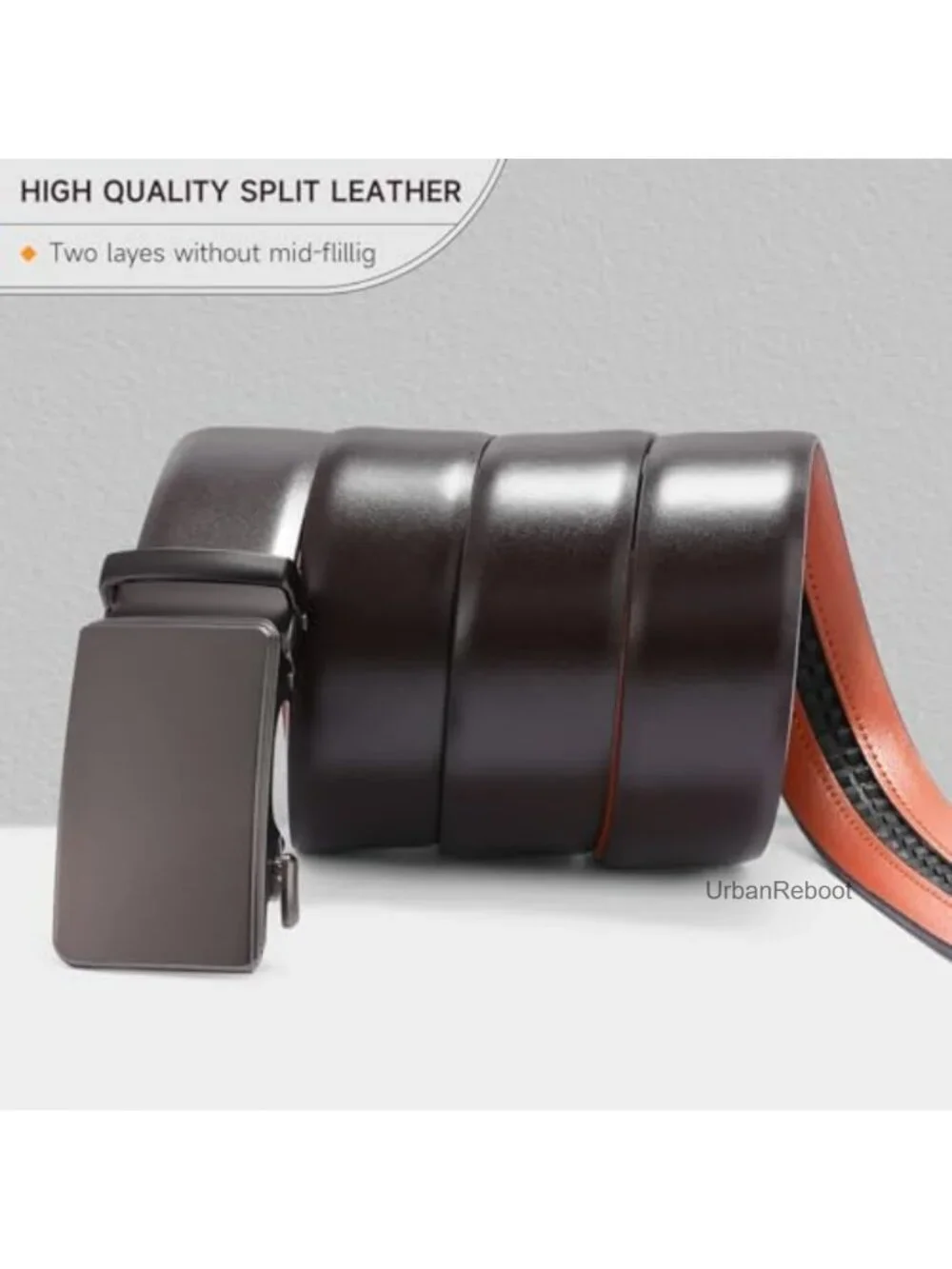 Men's Leather Ratchet Belt - Trim to Fit, Alloy Buckle, Gift Box